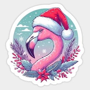 Tropical Christmas, flamingo with Santa hat Sticker